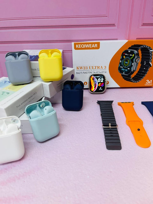 RELOJ KW23 + AUDIFONOS I12